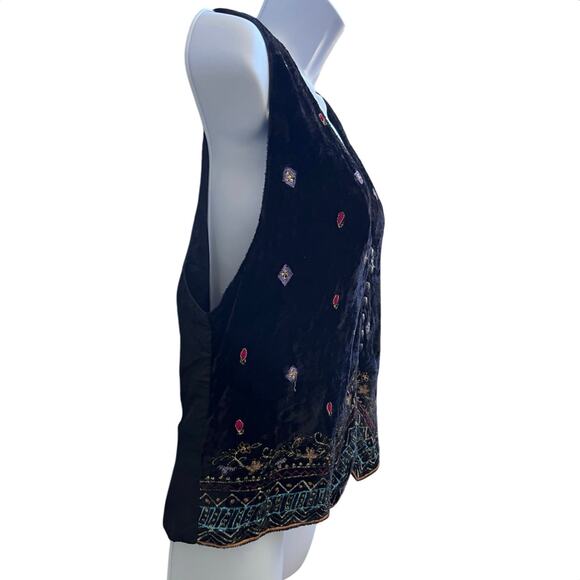 Vintage Together! Mixed Media Colorful Embroidered Detail Dark Boho Vest Small - Picture 12 of 14